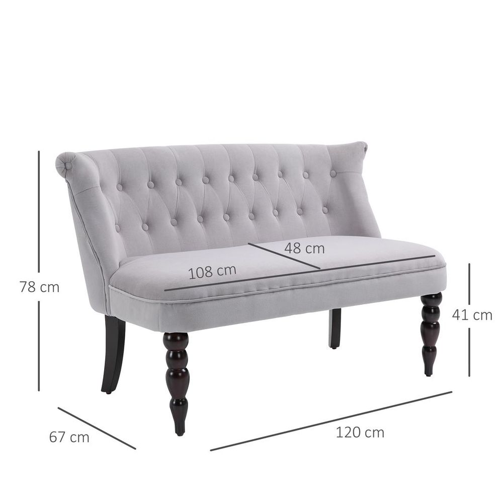 Vintage-Style French Lounger Couch - Velvet Upholstery, Wood Frame - 2 Seats