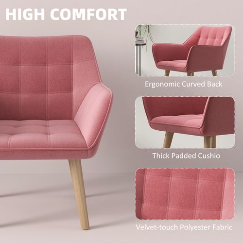 HOMCOM Velvet-Feel Accent Chair with Arms Slanted Back Wood Legs