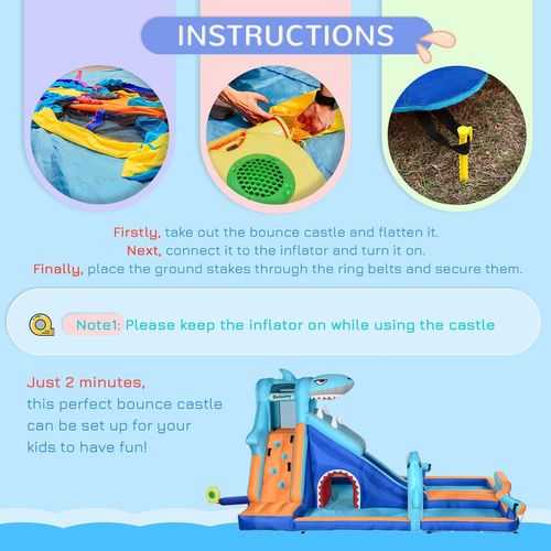 Outsunny 6 in 1 Kids Bouncy Castle w/ Slide, Pool, Trampoline, Blower