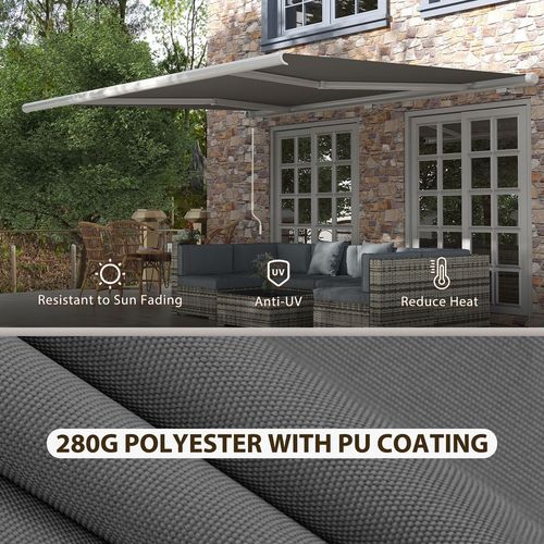 Outsunny 4x3m Full Cassette Electric/Manual Retractable Awning w/ LED Light