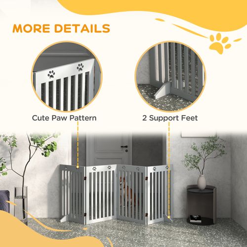 PawHut Pet Gate Foldable Fence Freestanding Dog Barrier w/ Support Feet Grey