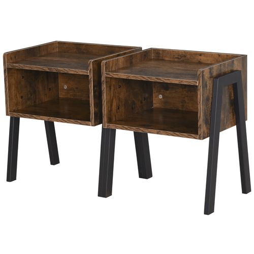 HOMCOM Set Of 2 Industrial Side Tables Stacking Duo w/ Compartment Steel Frame