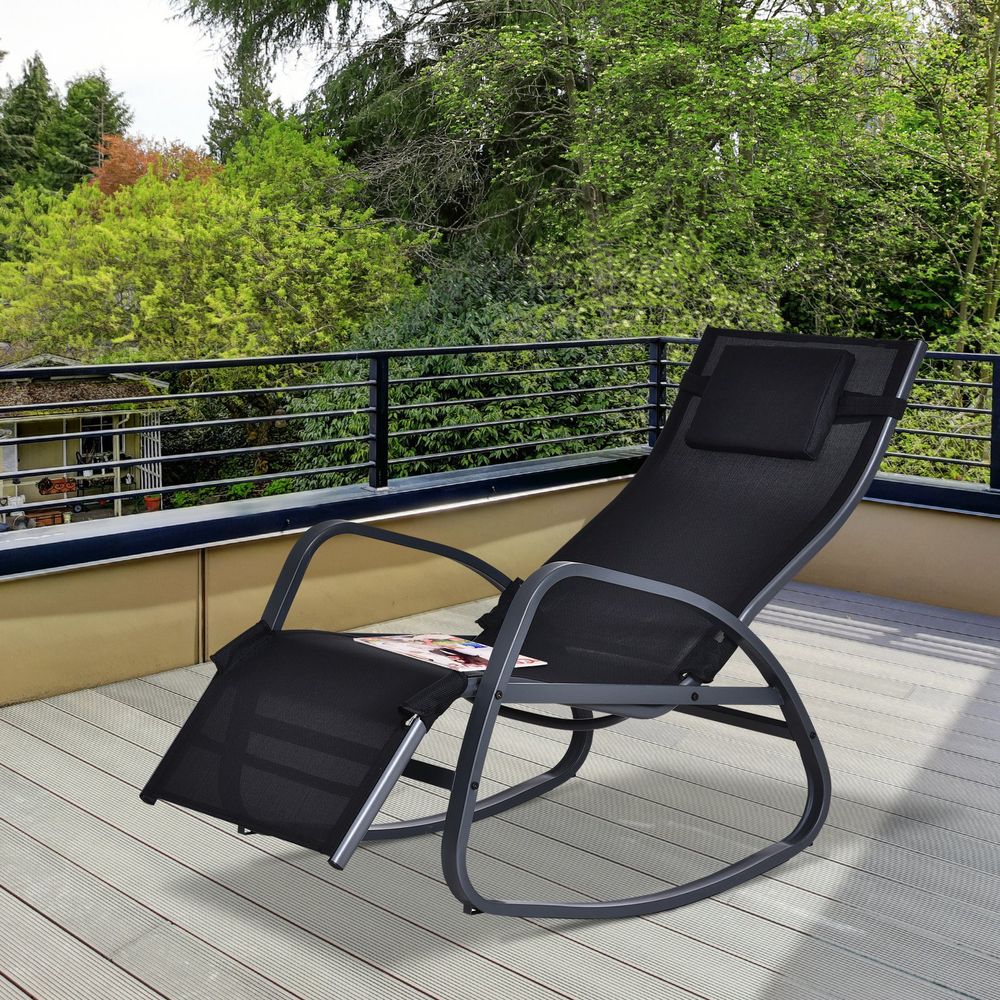 Metal Frame Zero Gravity Rocking Patio Chair - Black