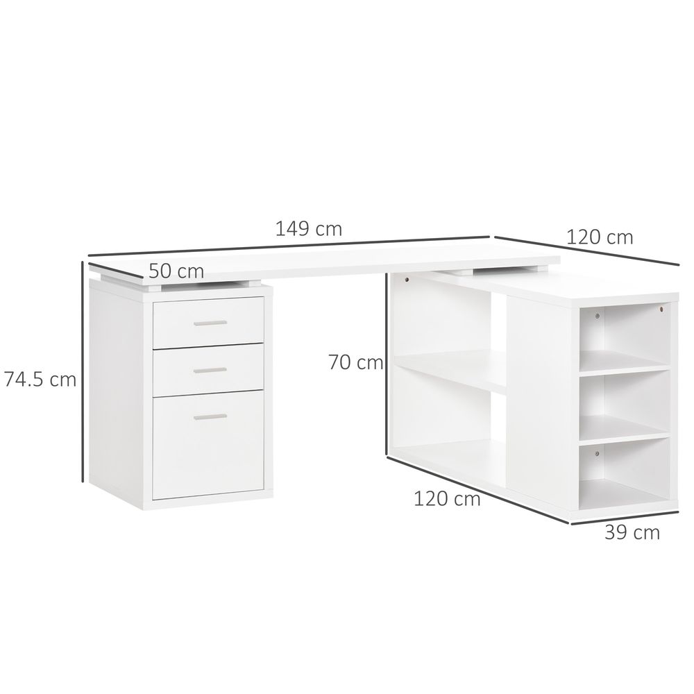 HOMCOM L-Shaped Computer Desk Home Office Workstation, White