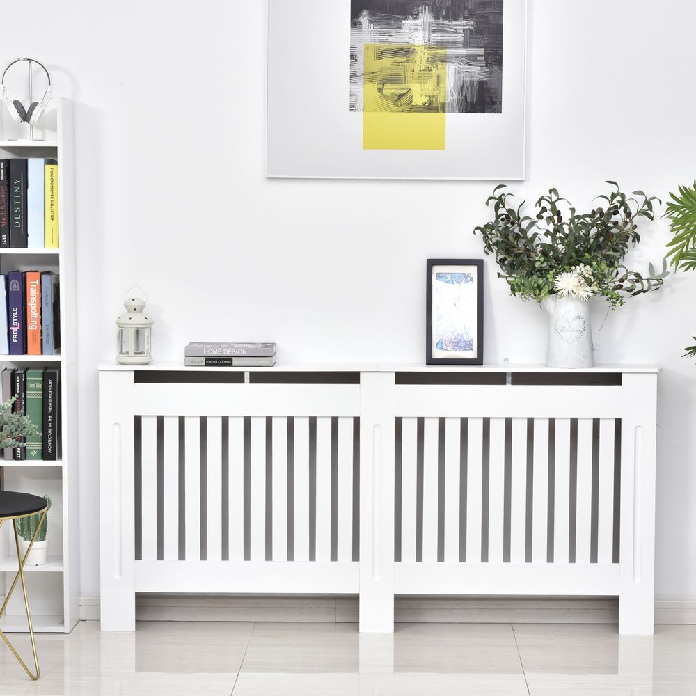HOMCOM Slatted Radiator Cover Painted Cabinet MDF Lined Grill in White (172L x 19W x 81.5H cm)