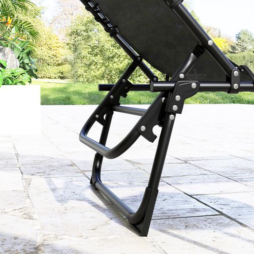 Outsunny 2 Pcs Folding Beach Chair Chaise Lounge 4 Adjustable Positions, Black