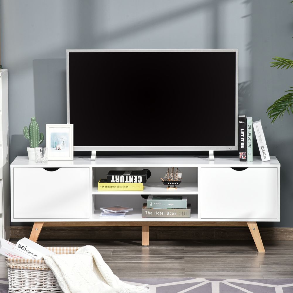 Modern White Particle Board TV Stand - 4 Compartments - High-Quality & Durable - Perfect for Electronics & Media Units