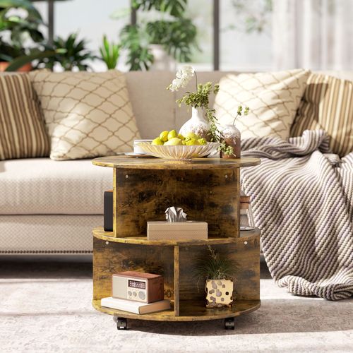 HOMCOM 3 Tier Coffee Table Round Rolling Centre Table w/ Wheels