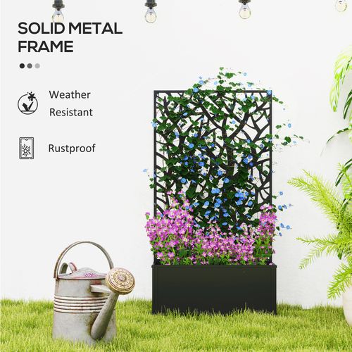Outsunny Metal Raised Garden Bed with Trellis, Outdoor Elevated Planter Box
