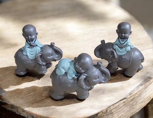 Buddha Riding Elephant Set Of 3, 13x12cm