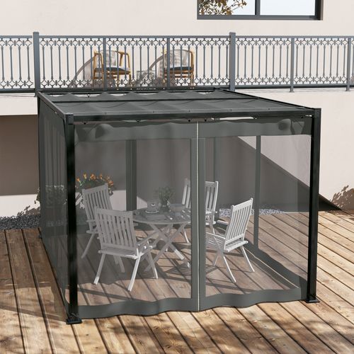 Outsunny 3 x 4m Pergola with Retractable Roof and Netting, Dark Grey