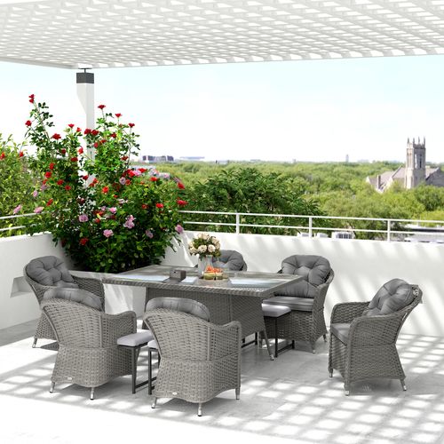 Outsunny PE Rattan Garden Dining Set for 6 with Seat and Back Cushions