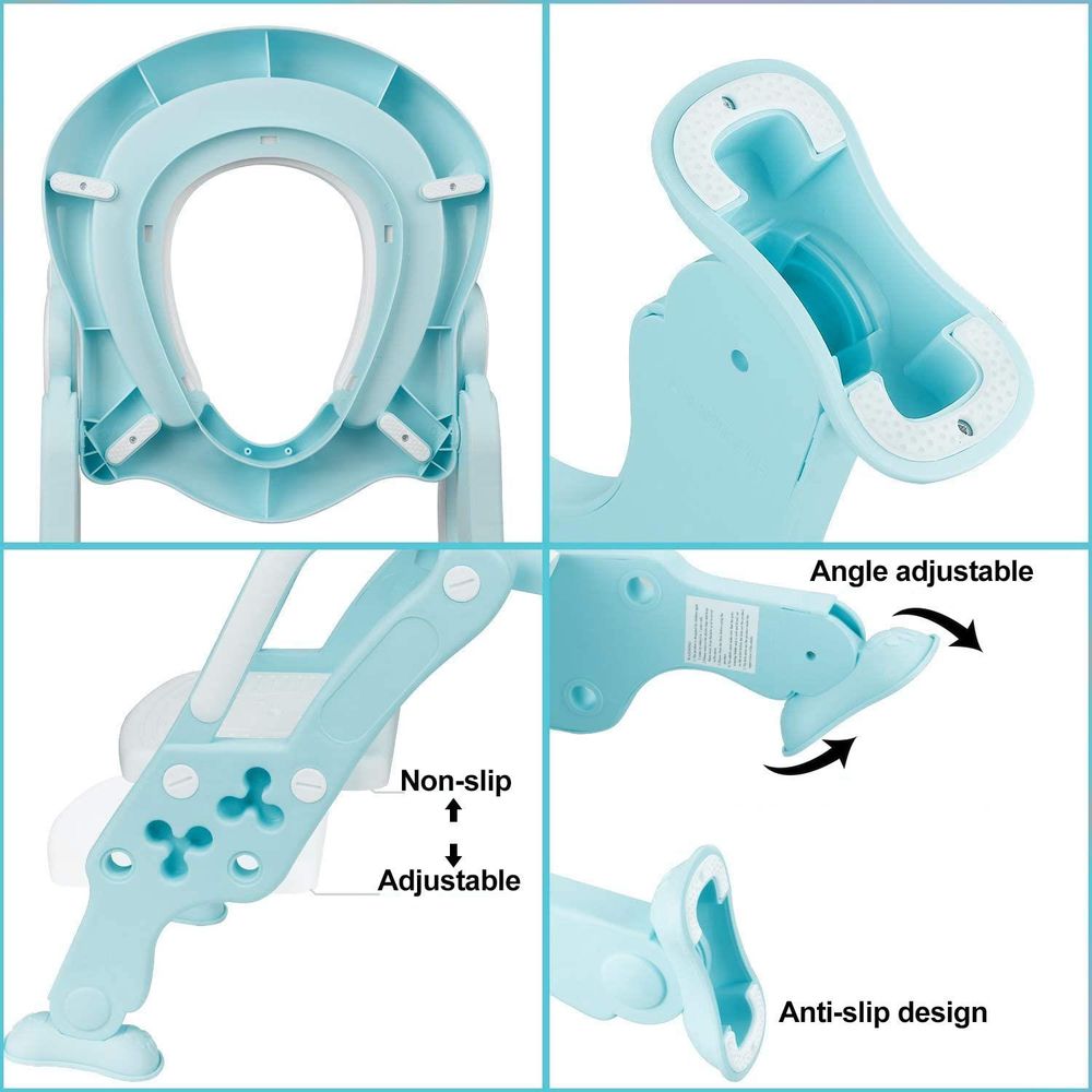 KEPLIN Toddler Toilet Training Seat Ladder - Sturdy, Non-Slip, Soft Cushion - Easy Assembly - Ages 1-7 (Blue)