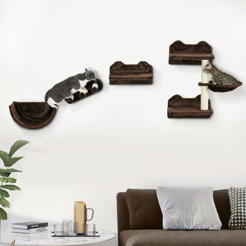 PawHut 4PCs Wall Mounted Cat Tree Cat Wall Shelves W/ Scratching Post