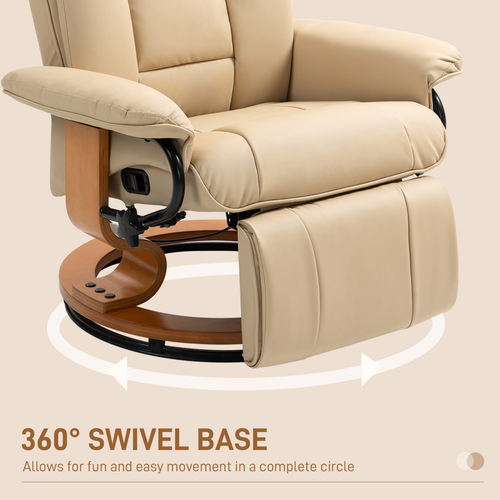 HOMCOM PU Leather Reclining Armchair with Footrest for Living Room, Beige