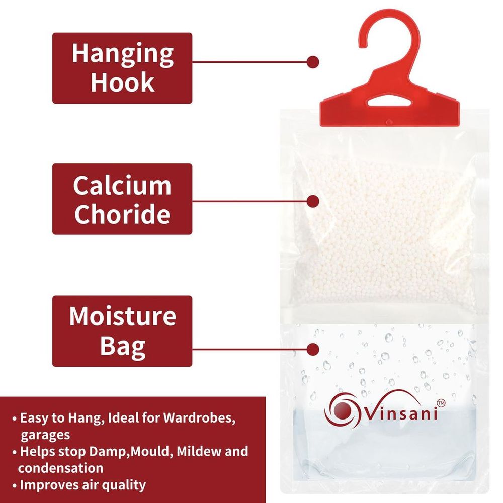 VINSANI 6PC HANGING DEHUMID BAG | Mold & Odor Control | Allergen-Free