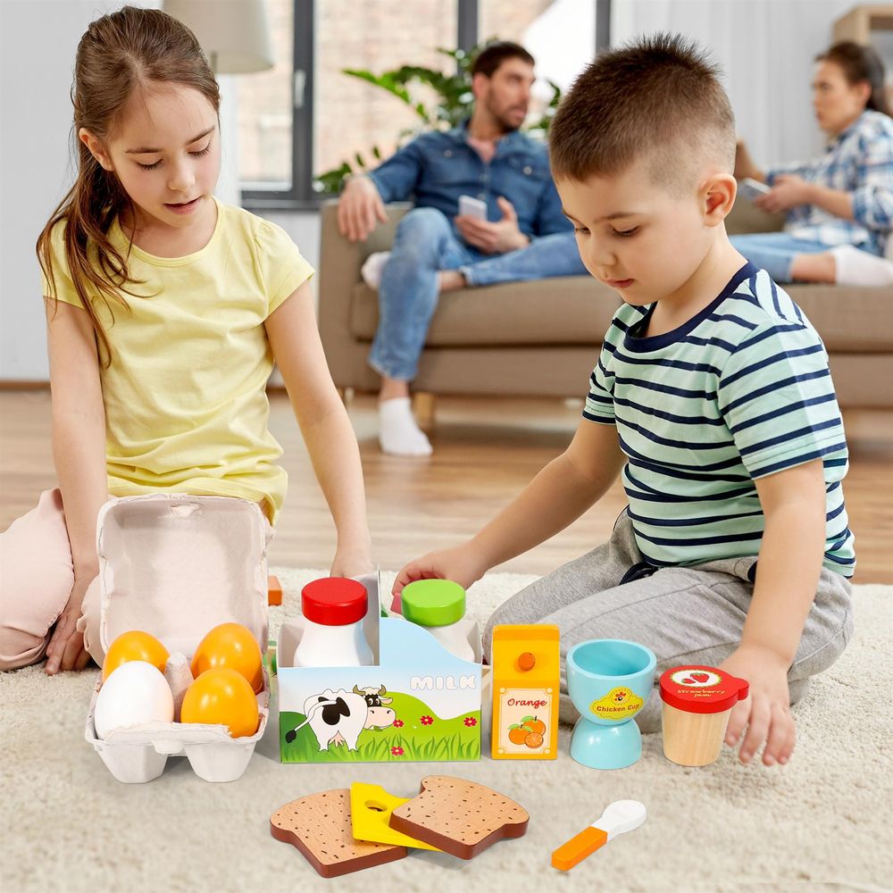 SOKA Wooden Breakfast Set - High Quality Pretend Play Food for Kids - Educational Development Toy - Certified Safety Standards