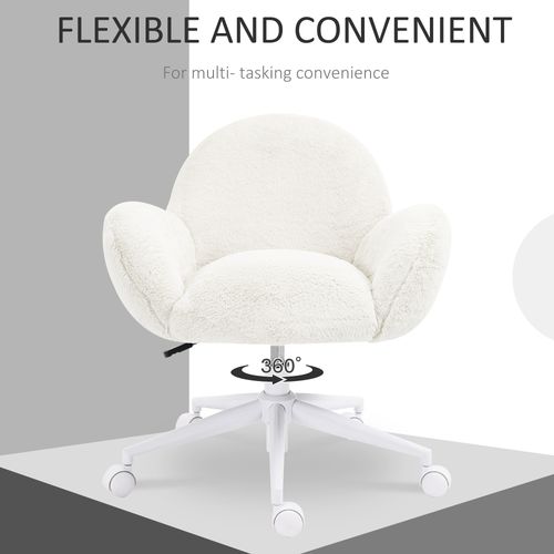 HOMCOM Fluffy Leisure Chair Office Chair with Backrest Wheels Cream White