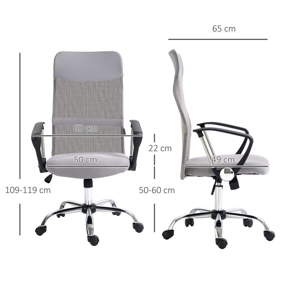HOMCOM Executive Office Chair High Back Mesh Back Seat Desk Chairs, Light Grey