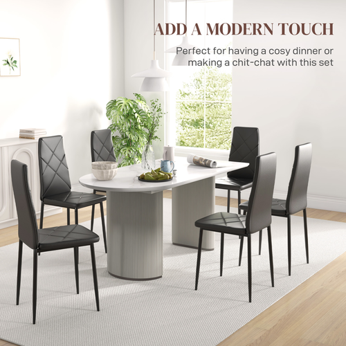 HOMCOM 6-Pieces Dining Chairs, Faux Leather Kitchen Chairs, Black