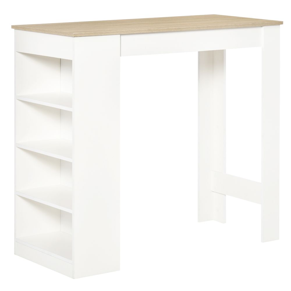 HOMCOM Bar Table Coffee Table Kitchen Dining Table with 4-Tier Storage Shelf for Kitchen, Dining Room, Living Room, Natural