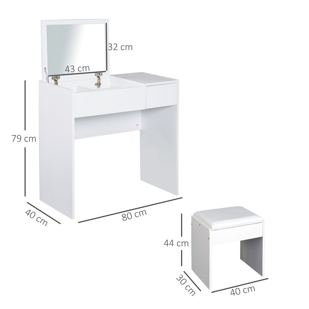 Transform Your Space with Our Stylish White Dressing Table Set - Complete with Padded Stool - High-Quality & Functional!