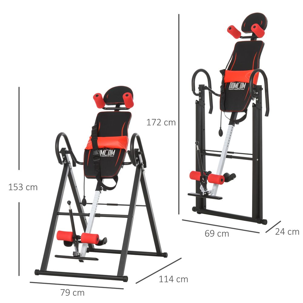 HOMCOM Adjustable Gravity Inversion Table with Safety Belt Red Black