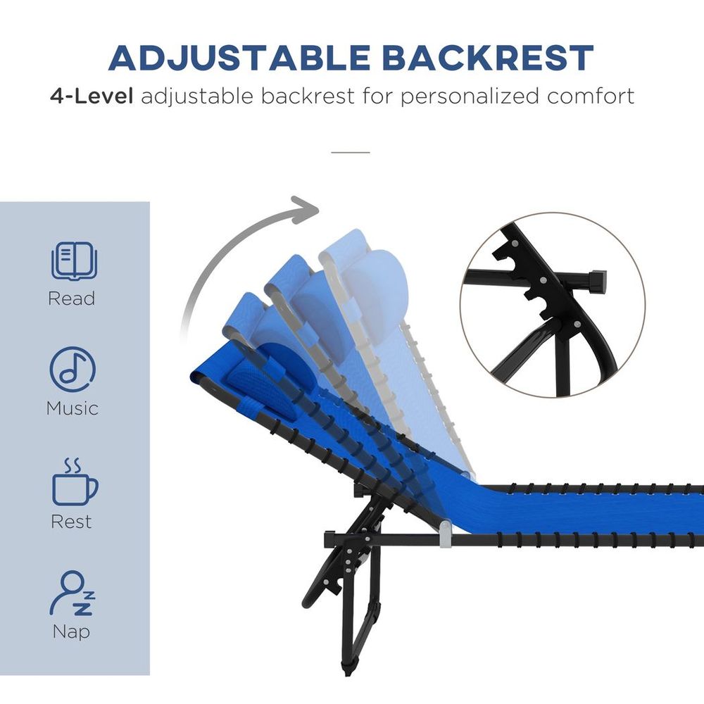 Premium Folding Beach Chair - 2 Pcs Set: 4 Adjustable Positions - Ultimate Comfort - Portable, Blue