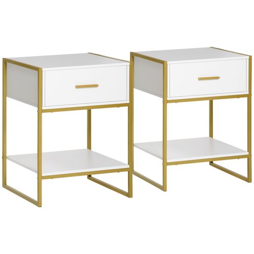 HOMCOM Modern Bedside Table Set of 2 Side Table Shelf Drawer Bedroom