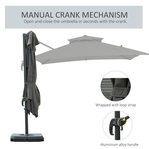360??Cantilever Parasol Roma Umbrella Base Weights, Cover, Dark Grey Outsunny