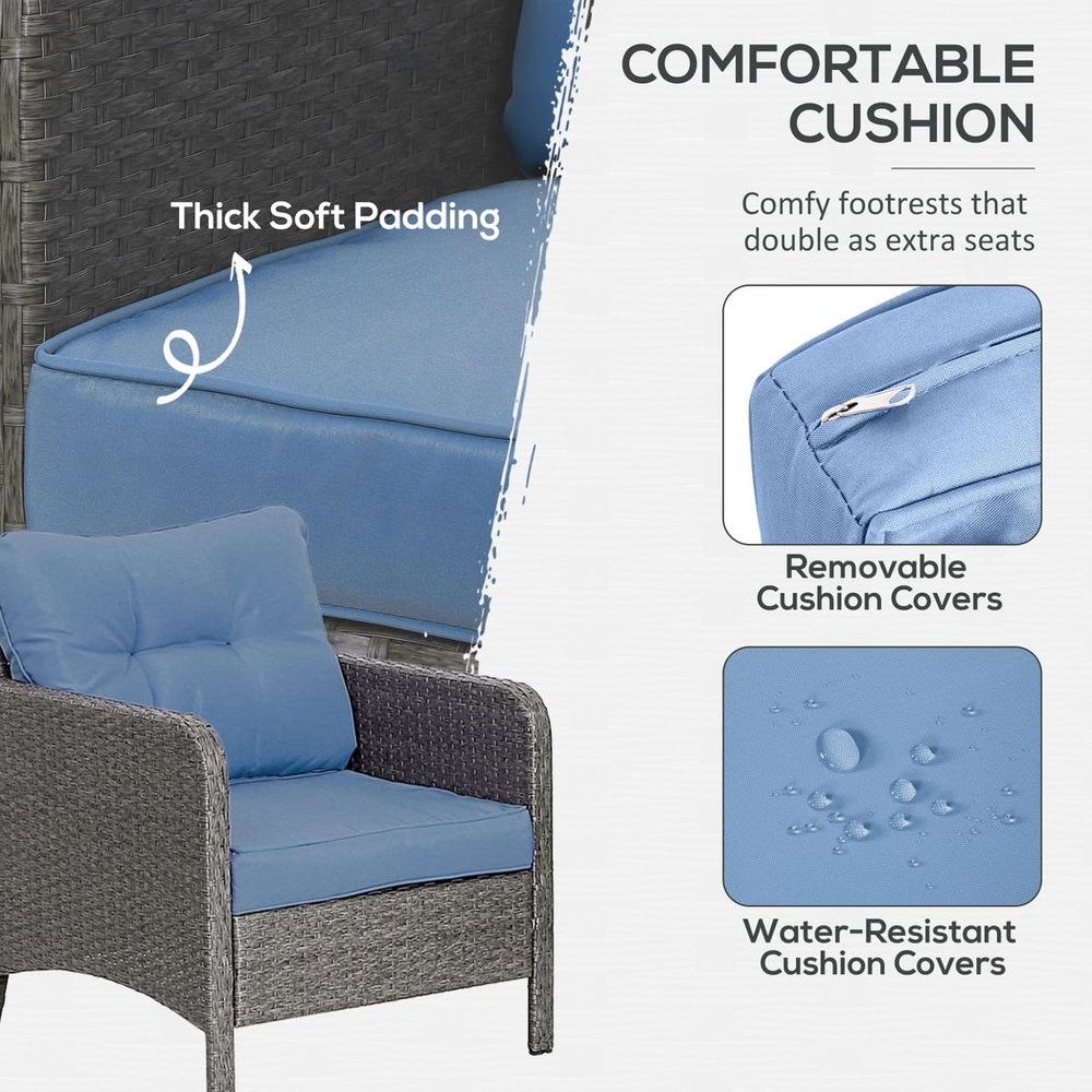 Outsunny 5-Piece Outdoor Wicker Patio Furniture Set | Blue | High-Quality & Stylish Conversation Set