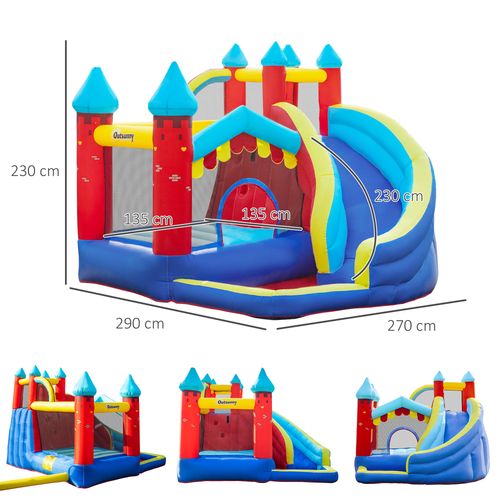 Outsunny 4 In 1 Kids Bouncy Castle, Large Inflatable House w/Trampoline, Slide, Water Pool, Climbing Wall, Includes Blower, Bag, Ages 3-8 Years, 2.9 x 2.7 x 2.3m