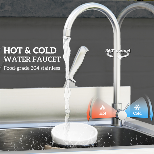 HOMCOM Stainless Steel Utility Sink with Cold and Hot Water Pipe