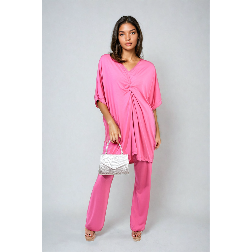 Effortless Elegance: Tiana Twist Front Plunge Neckline Top and Trouser Co-ord Set