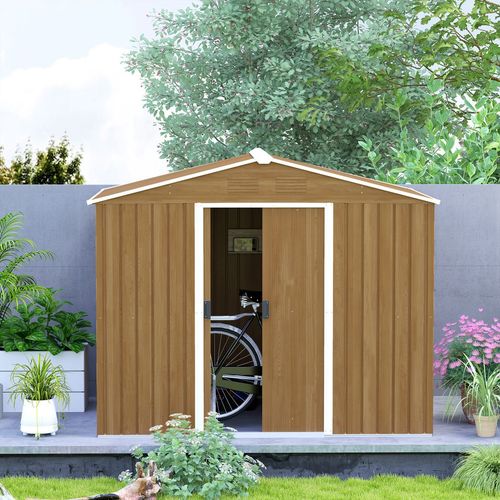 Outsunny 8 x 6ft Garden Storage Shed with Double Door Chocolate Wood Effect
