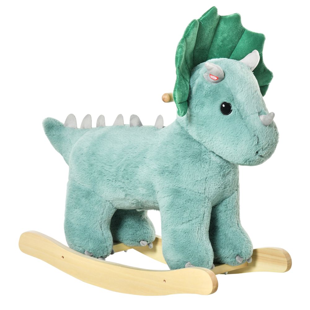 HOMCOM Kids Toddler Rocking Horse Plush Ride On Triceratops Rocker Wooden Base W/Sound for 3-6 Years Green
