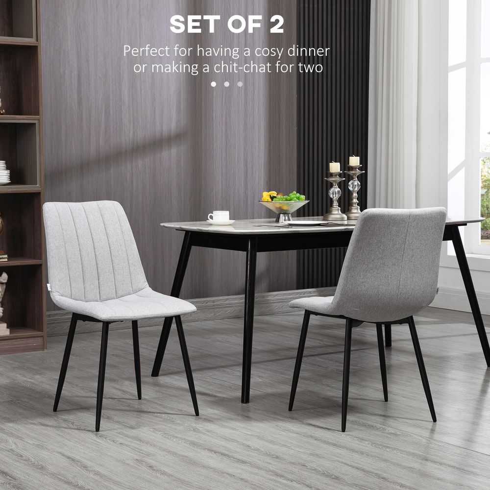 HOMCOM Modern Dining Chairs Set of 2 with Linen-touch Upholstery and Steel Legs