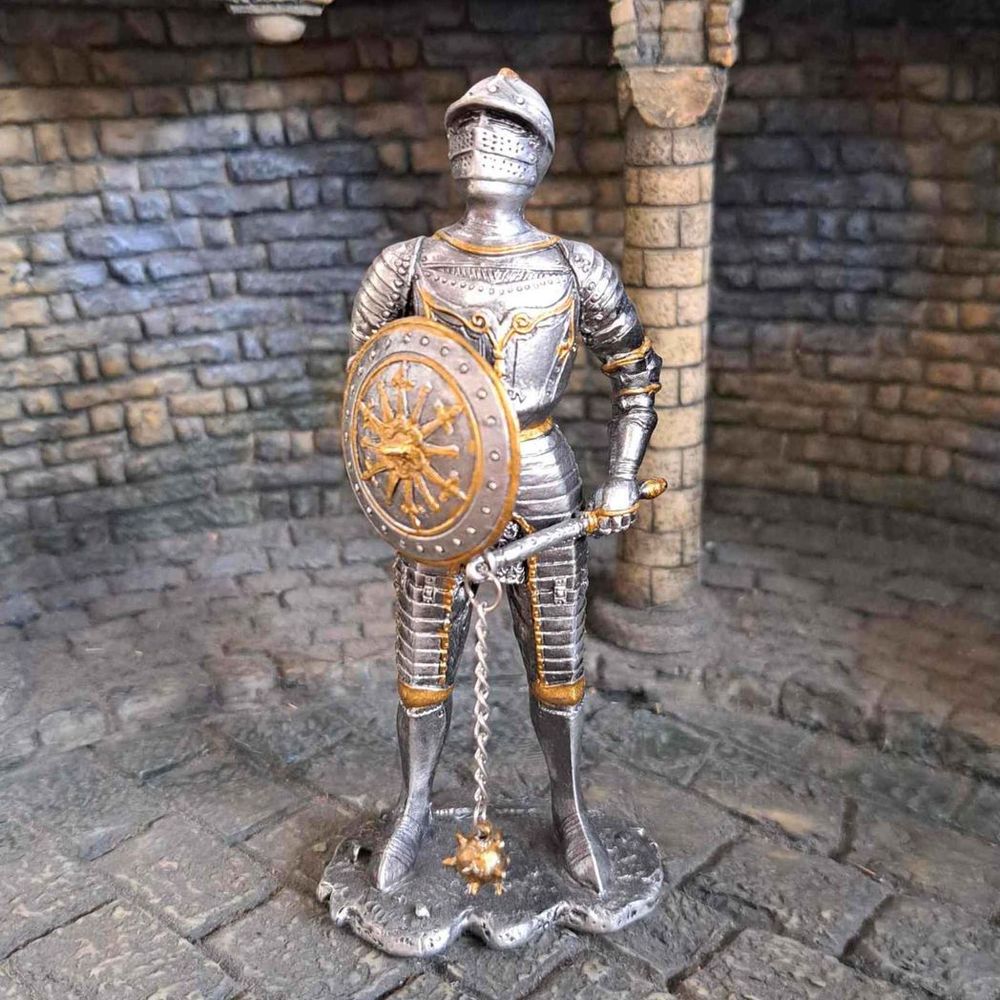 Knight With Shield and Flail - 15th Century (hand-cast statue sculpture) 10.5cm Height
