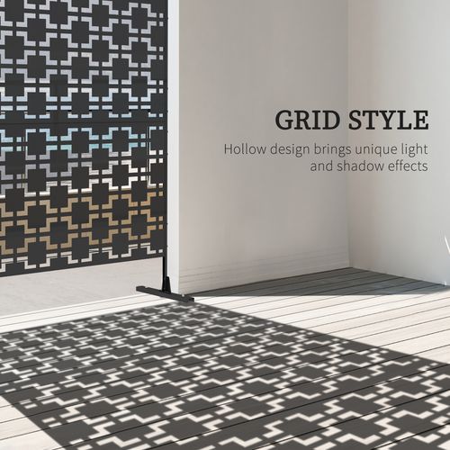Outsunny 6.5FT Metal Outdoor Privacy Screen Panel w/ Stand, Grid Style