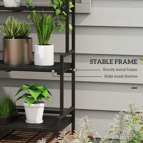 Outsunny 3 Tiered Plant Rack Stand with Hanging Hooks for Indoor Outdoor Use