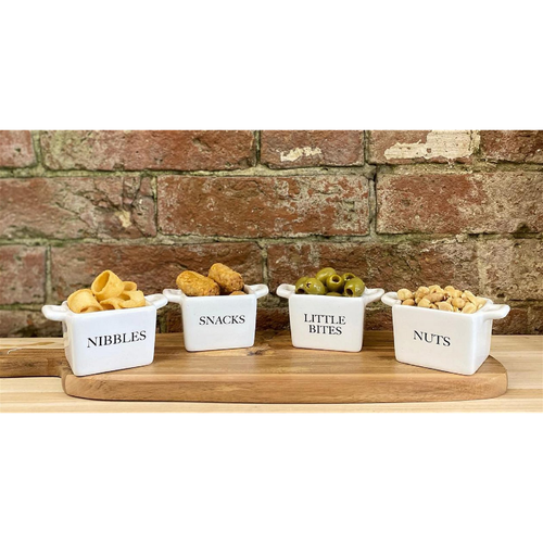 Set of 4 White Ceramic Square Snack Bowls