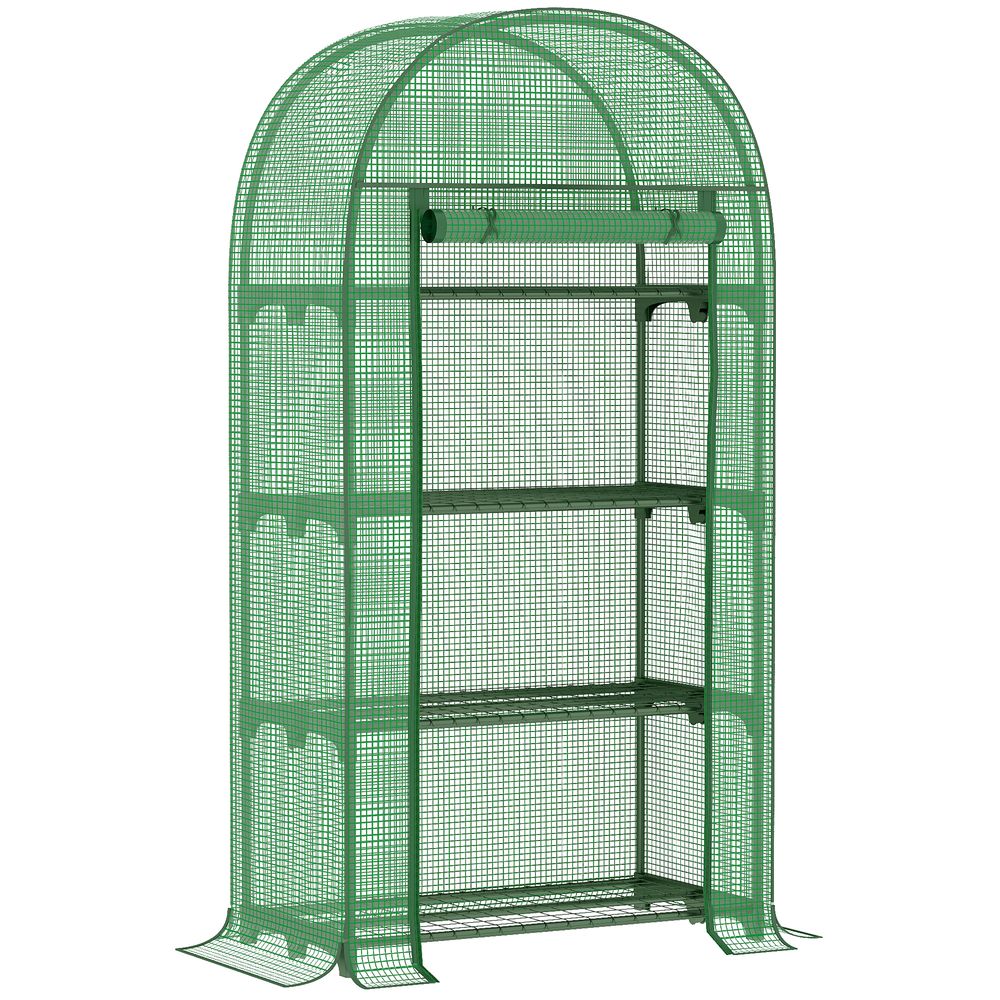 Portable Mini Greenhouse: 80x49x160cm, Steel Frame, PE Cover, Roll-Up ZipDoor, Green
