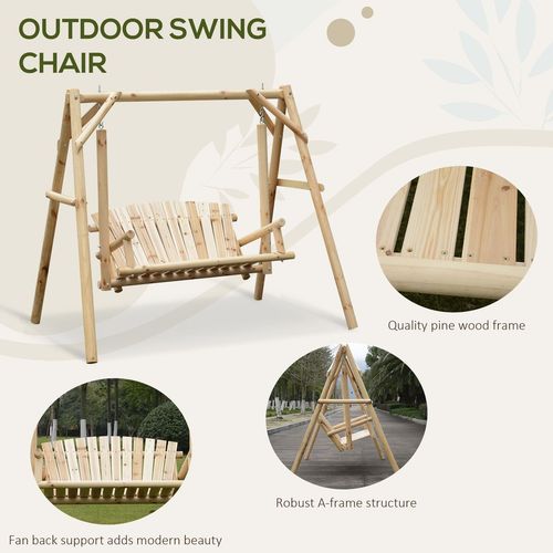 Outdoor 2 Seater Porch Swing Wooden Rustic Patio Bench Hammock w/ Armrest