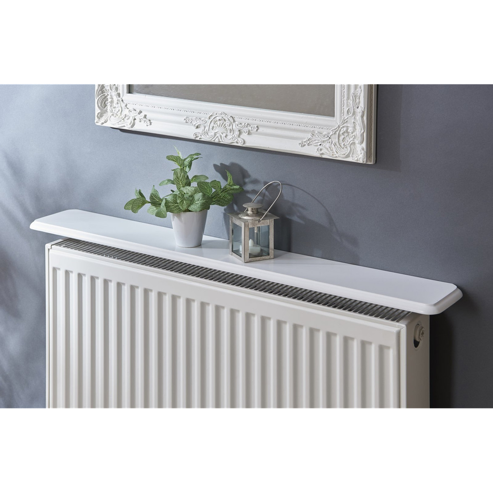 Premium White Satin Radiator Shelf - Easy Fit, Heat Deflecting, No Wall Drilling, 61cm MDF
