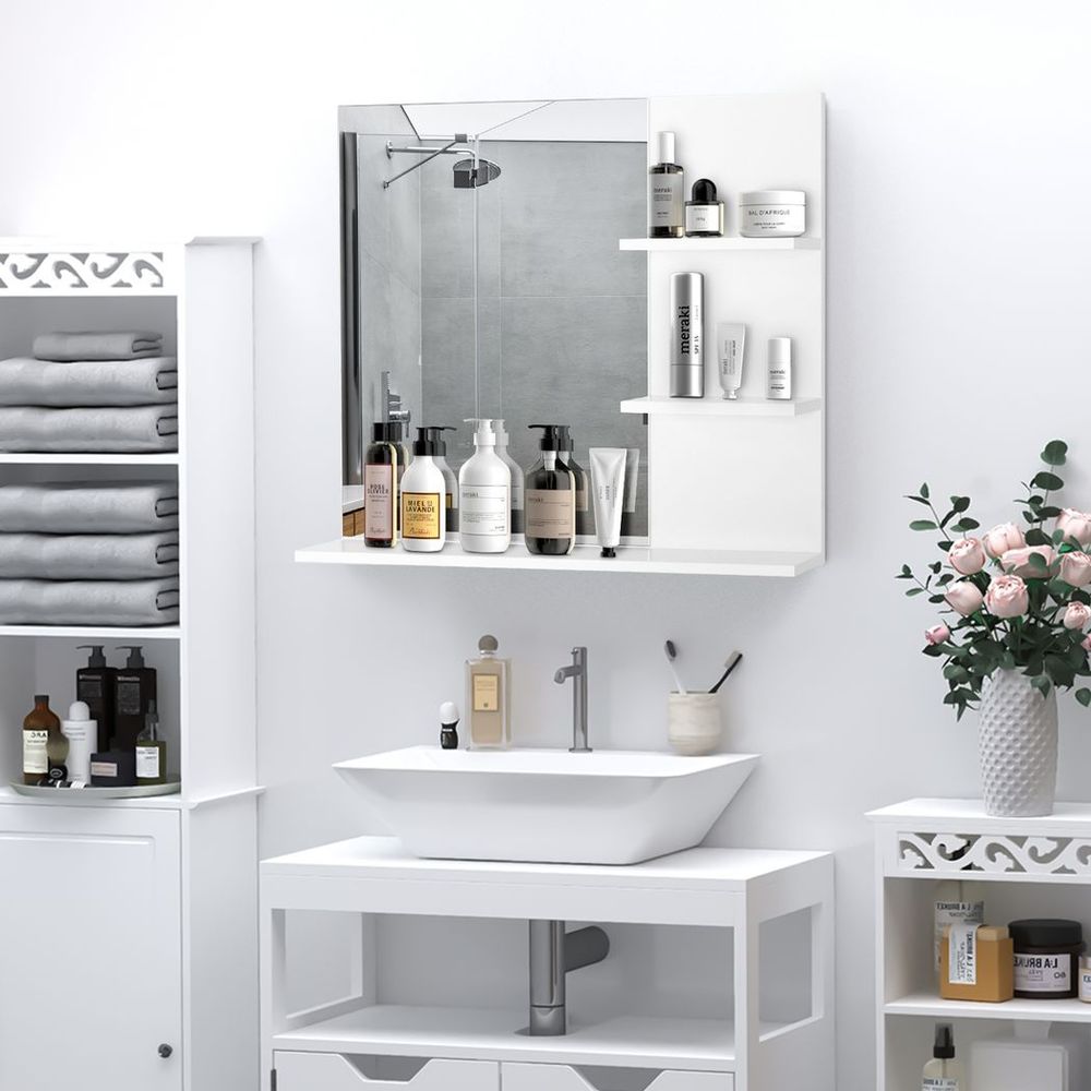 High-Quality Wall Mounted Bathroom Mirror with 3 Storage Shelves, White