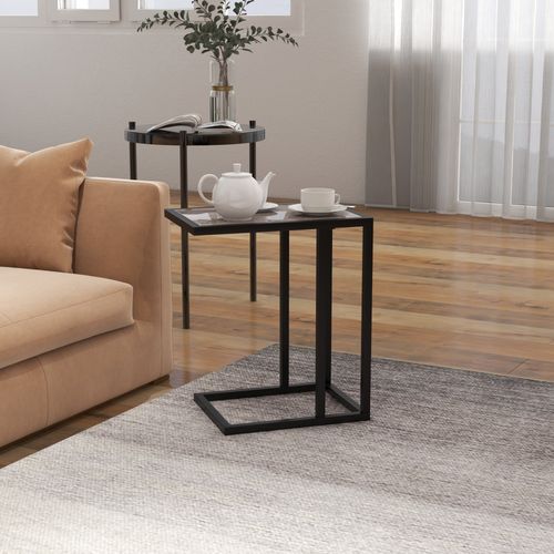 HOMCOM C Shape Side Table w/ Marble-Effect Top