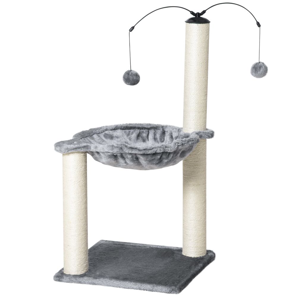 PawHut 83cm Cat Tree Tower for Indoor Cats w/Sisal Scratching Post Hammock Hanging Toy Activity Centre - Grey