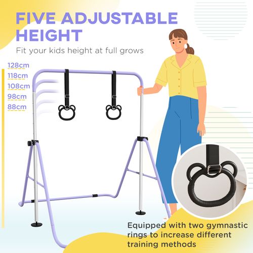 HOMCOM Adjustable Height Foldable Kids Gymnastics Bar with Non-Slip Mats