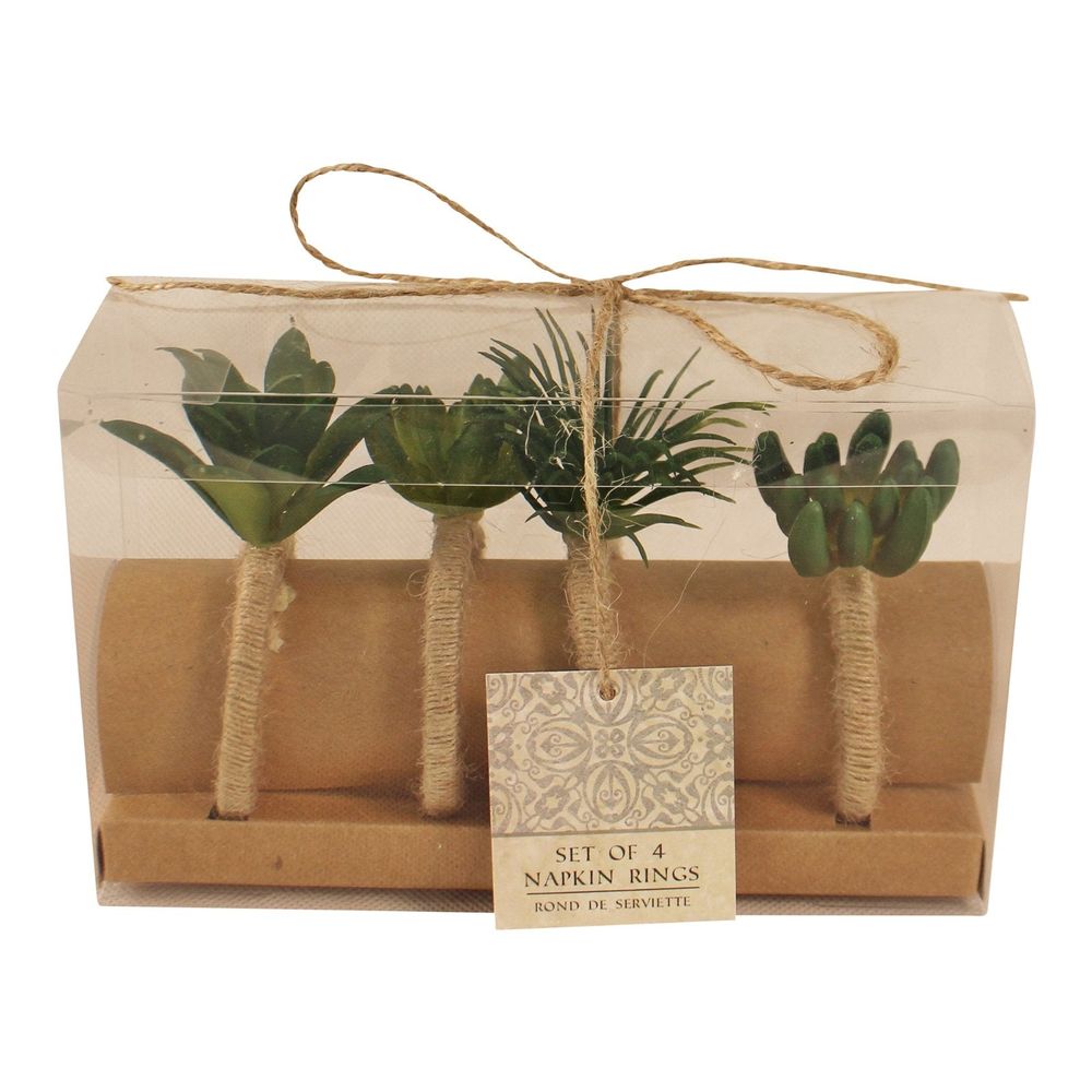 4-Piece Faux Succulent Design Napkin Rings - Versatile Table Decor for Elegant Dining