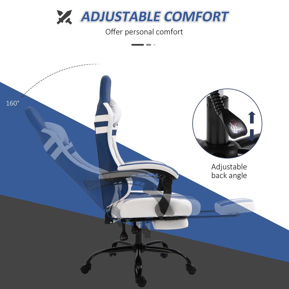 Premium PU Leather Gaming Office Chair - Ergonomic, Reclining Back, Footrest - Red/ Blue